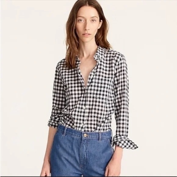 J. Crew The Perfect Shirt Button Down Gingham White Black size XS - Picture 1 of 11